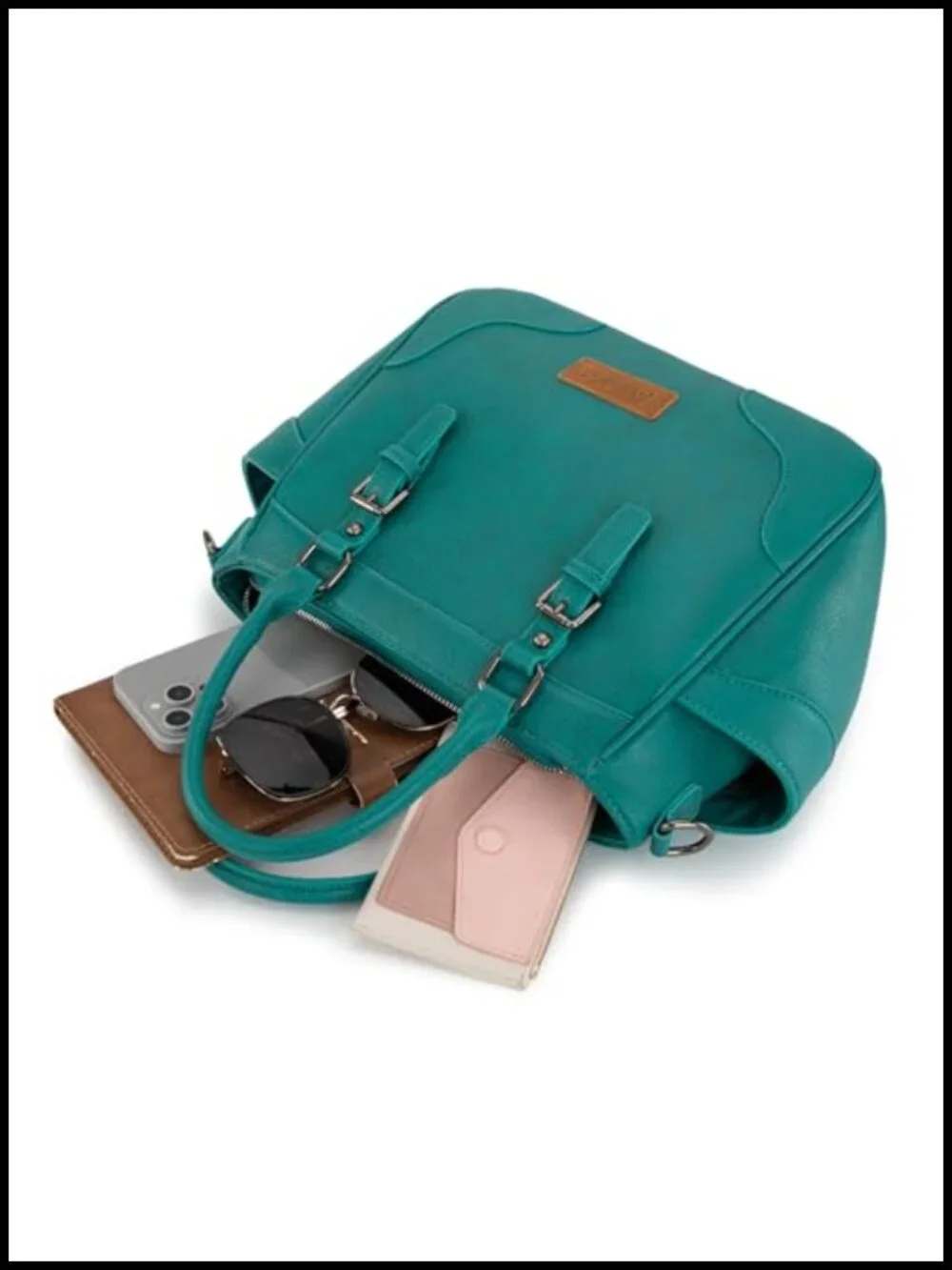 Vegan Leather Tote Bag Crossbody Purse with Top Handle and Dual Side Pockets